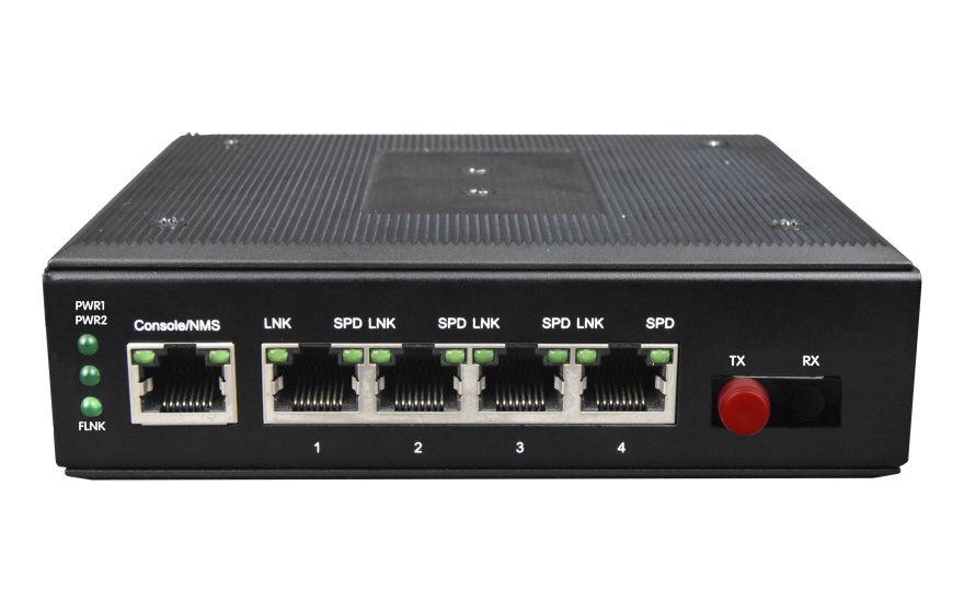 飞畅科技-网管型   工业级1光4电百兆光纤收发器