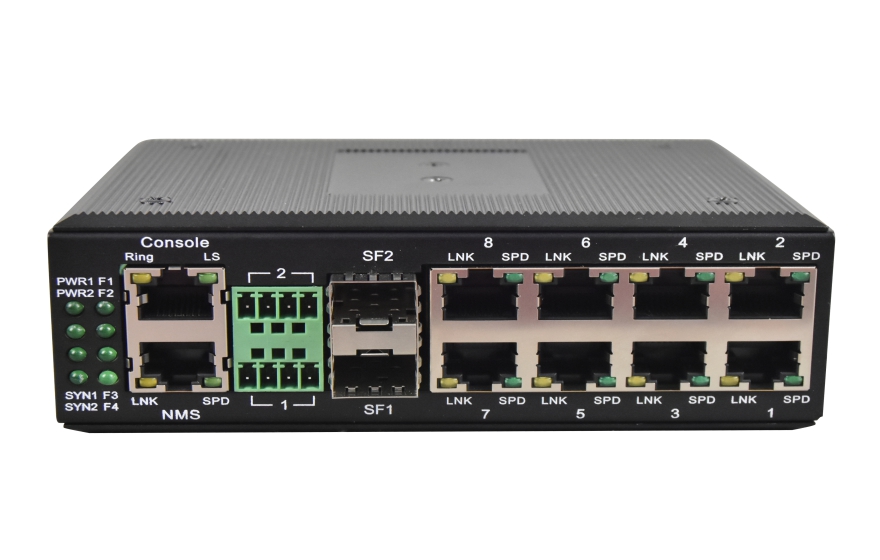 飞畅科技-网管型 工业级8路百兆电1路百兆光 光纤收发器