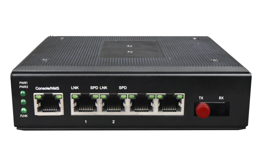 飞畅科技-网管型   工业级1光2电百兆光纤收发器