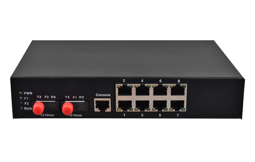 飞畅科技-2光8电口级联(节点)型百兆以太网光纤收发器