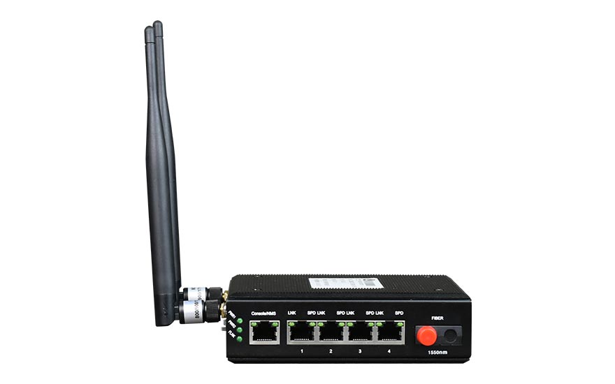 飞畅科技-光纤-wifi备份型-4百兆电口+1路百兆光口 工业轨式 光端机